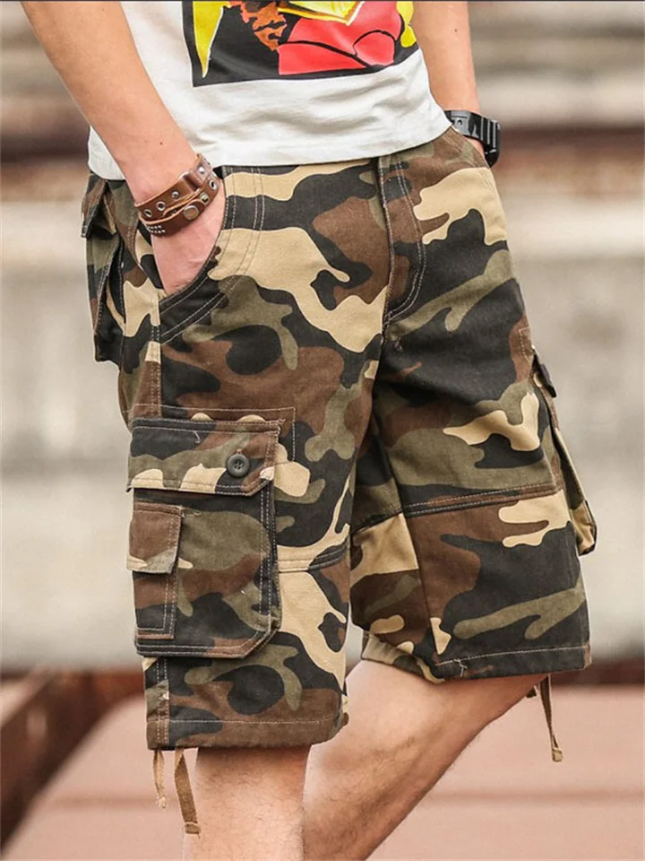 Men's Cargo Shorts Baggy Shorts Multi Pocket 6 Pocket Camouflage Breathable Knee Length Sports Outdoor Streetwear Casual Black Blue