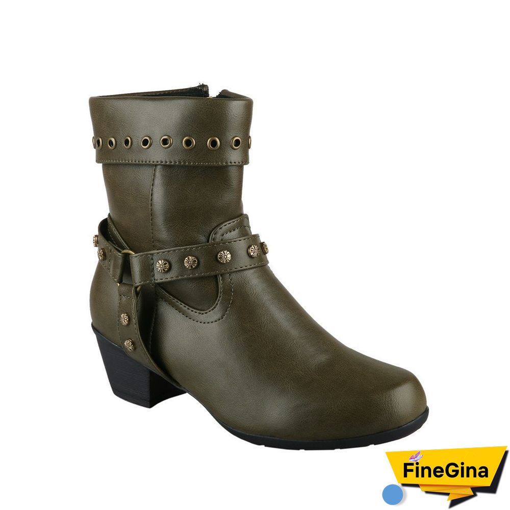 Round Toe Rivet Ankle Boots