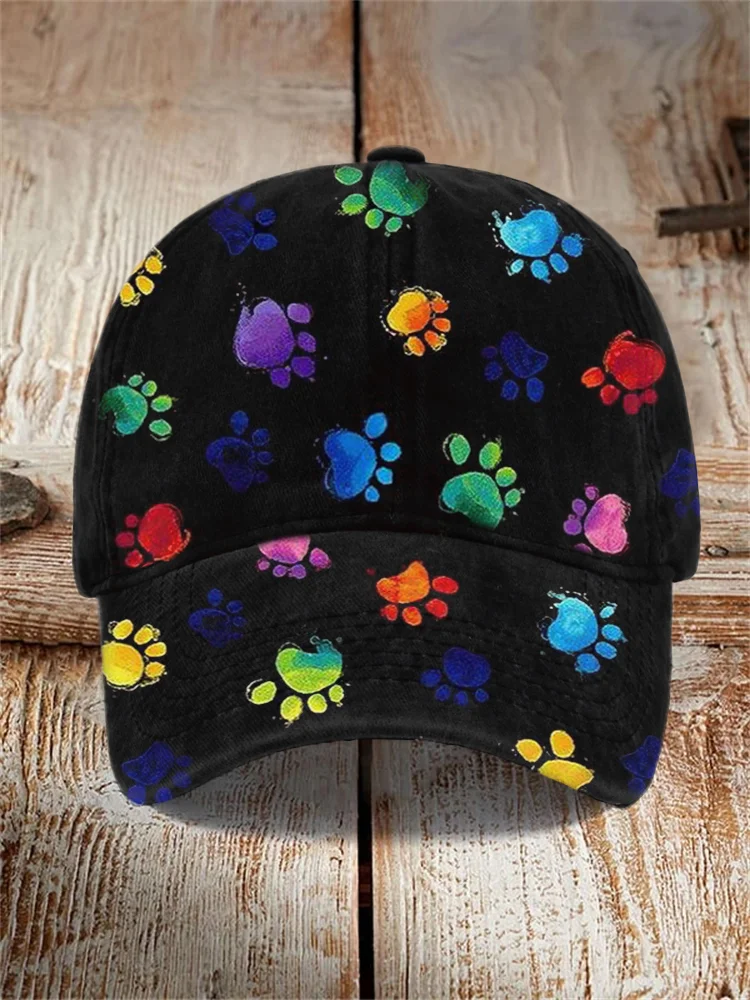 Dog Lover Colorful Paw Prints Cap