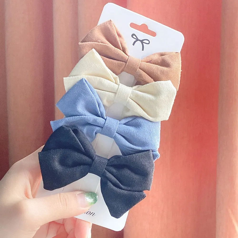 4Pcs/set Cute Solid Bowknots Hair Clips For Baby Girls Safty Boutique Hairpins Handmade Barrettes Headwear Kids Hair Accessories