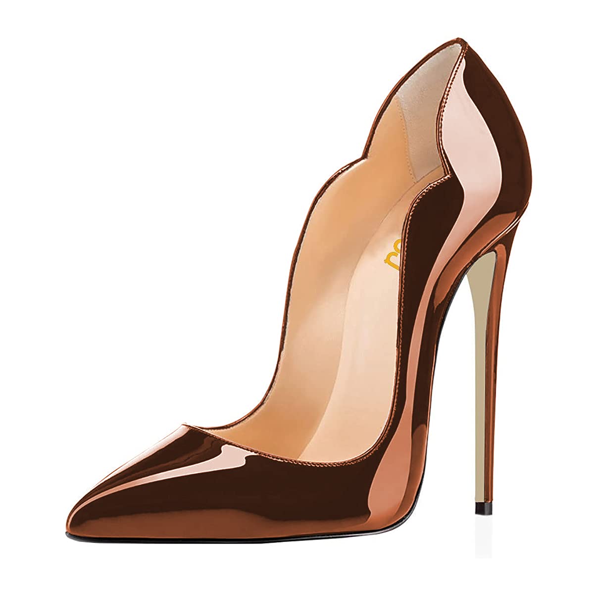 Brown Patent Leather Pointed Toe Stiletto Heels Pumps