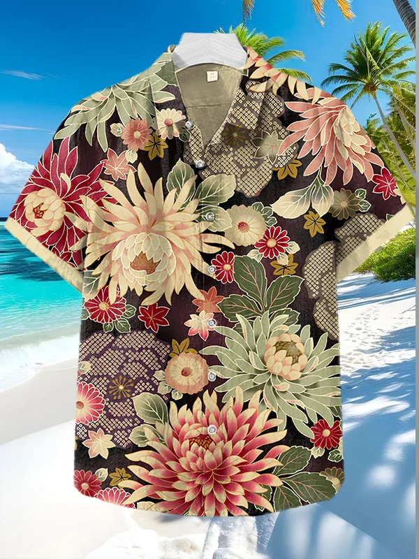 Men's Vintage Floral Japanese Art Print Shirt