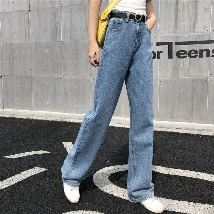 Jeans Women Wide Leg High Waist Top Shop Trousers Slim Denim Button Streetwear Womens Full Length Novelty Korean Fashion Casual
