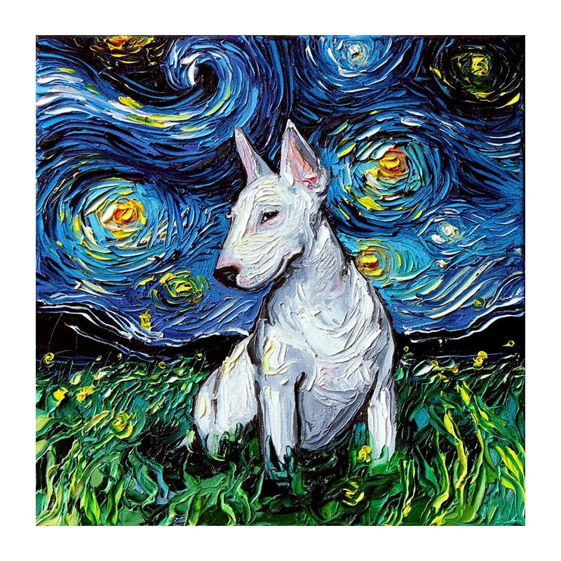 Ericpuzzle™ Ericpuzzle™ Van Gogh Starry Sky - White Bull Terrier Wooden Puzzle