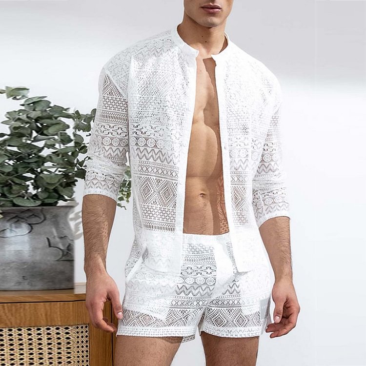 BrosWear Trendy Cutout Solid Color Beach Shirt And Shorts Co-Ord