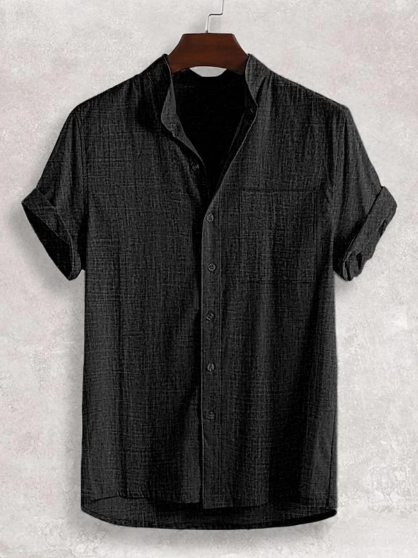 Men's Stand-up Collar Short Sleeve Cotton And Linen Shirt