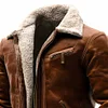 Men's Vintage Brown Leather Fleece Shearling Collar Jacket by Inlyline