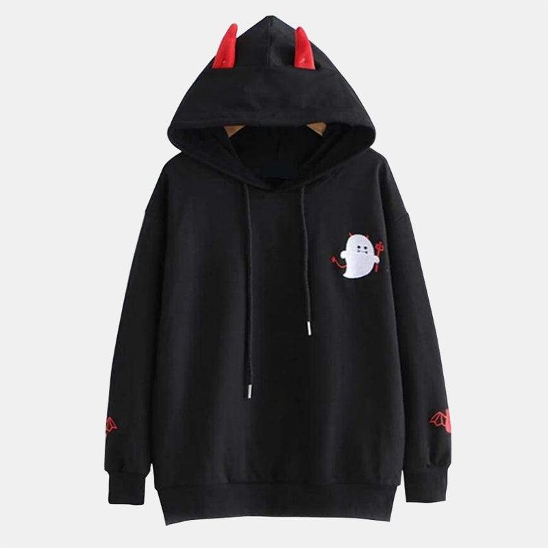 Cute Little Devil Embroidered Hoodie
