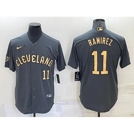 Men's Cleveland Guardians #11 Jose Ramirez 2022 All-Star Charcoal Cool Base Stitched Baseball Jersey F9AF
