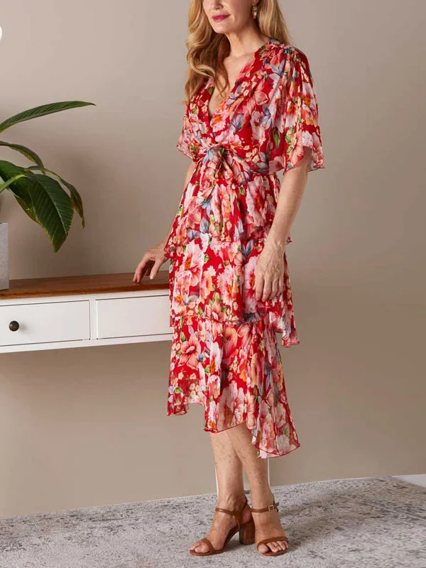 Chiffon v-neck breathable cake workplace ladies dress
