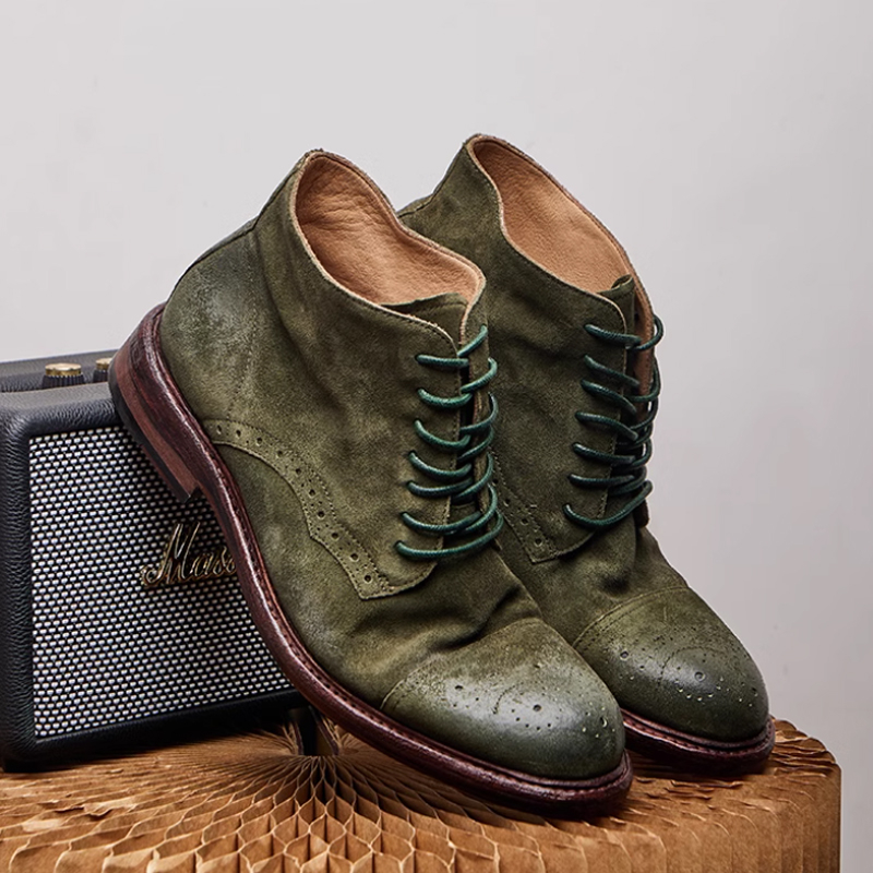 Vintage Lokma Leather Distressed British Carved Martin Boots
