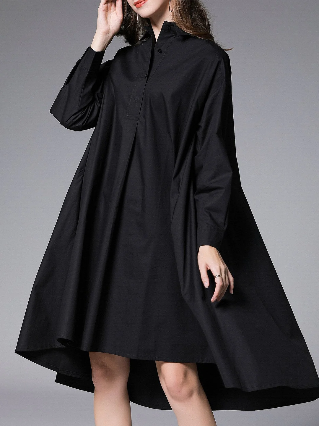 Pockets Shirt Collar Casual Midi Dress