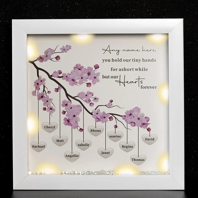 Vangogifts Customn Message Pink Personalised Light Up Family Tree Box Frame with 1-25 Names Mother's Day Gift For Grandma, Mom