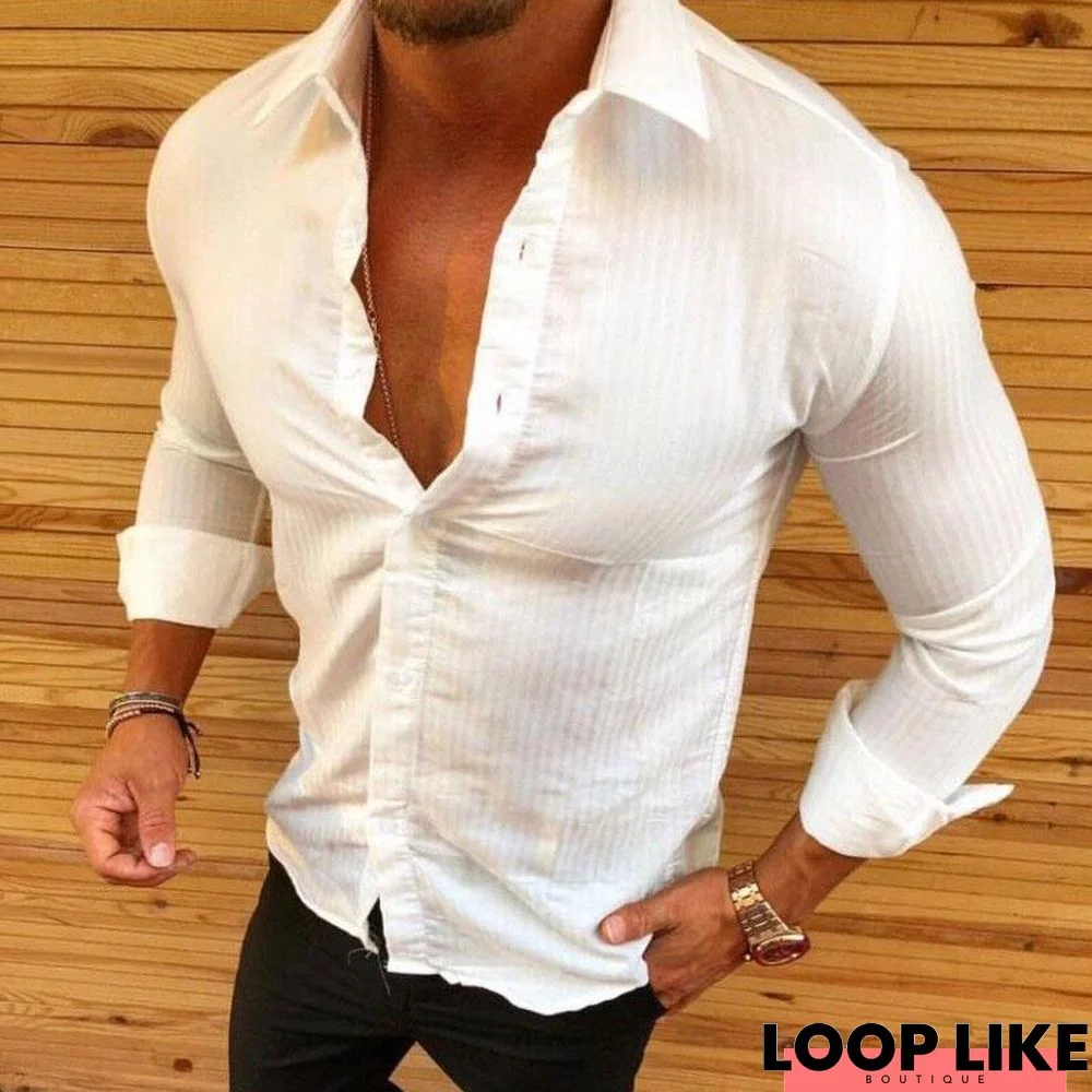 Fashion Lapel Collar Slim Fit Plain Shirt