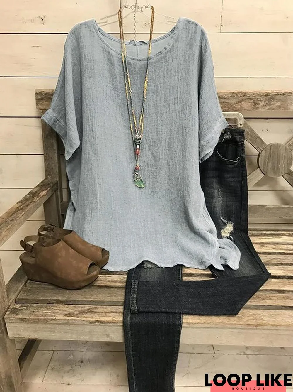 Solid Cotton Casual Short Sleeve Top