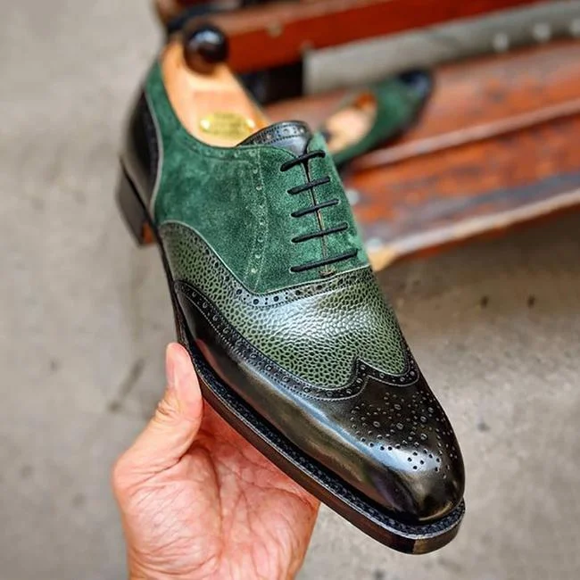 Handmade Suede Paneled Lace-up shoes