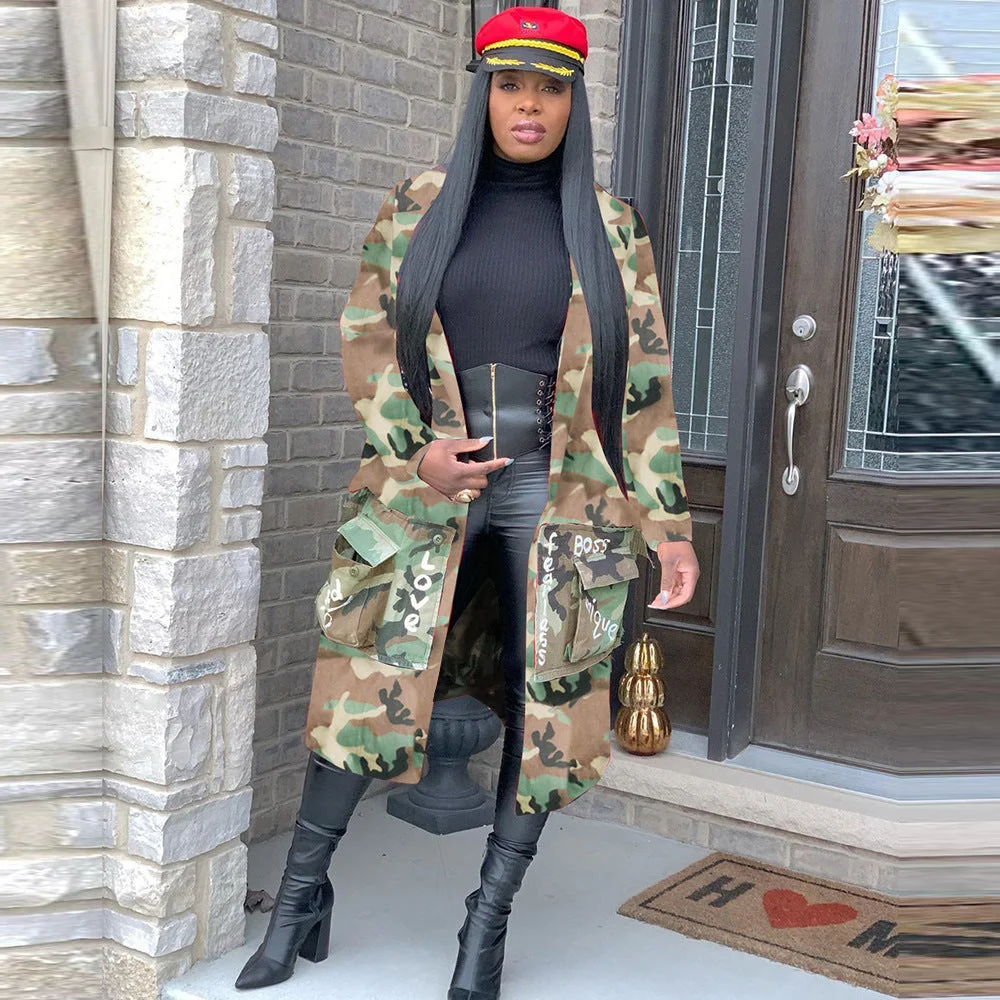 Zingj Trendy Women's Long Printed Patch Coats