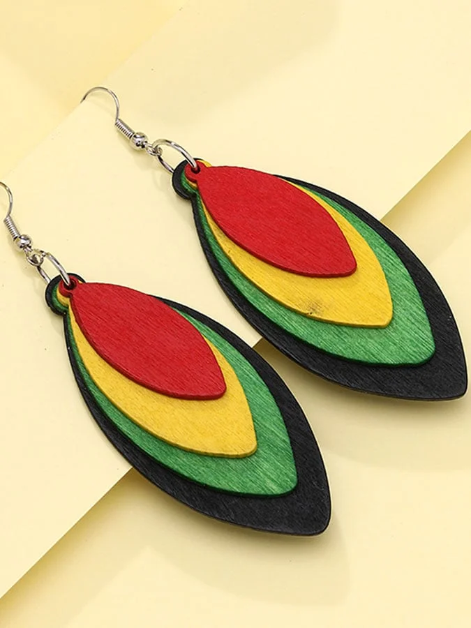Women's Reggae Wood Earrings Multi-layer Multicolor Drop Earrings