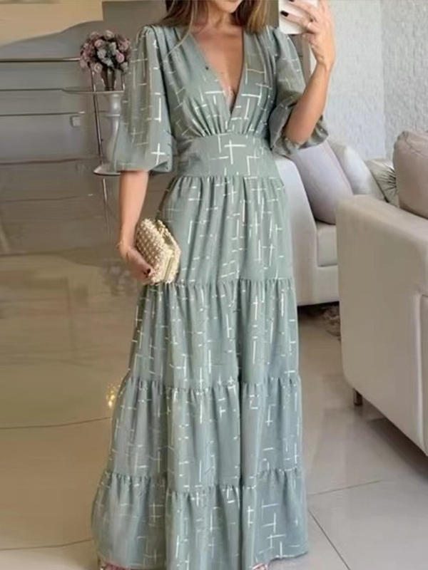 Retro V-neck Fashion High Waist Printed Dress | Oxredo Shop Ramadan Sale