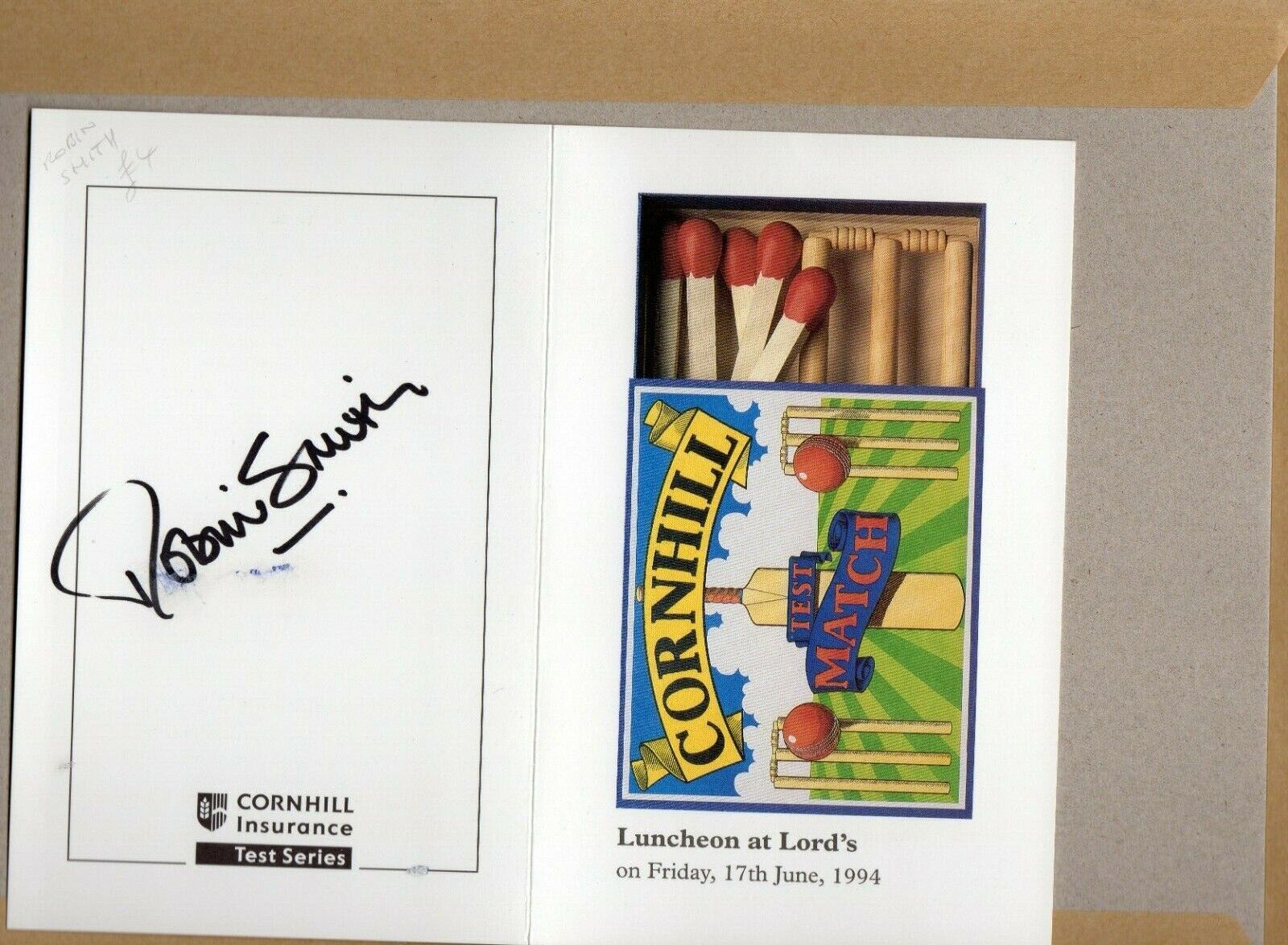 ROBIN SMITH AUTOGRAPH, CRICKET, SPORT