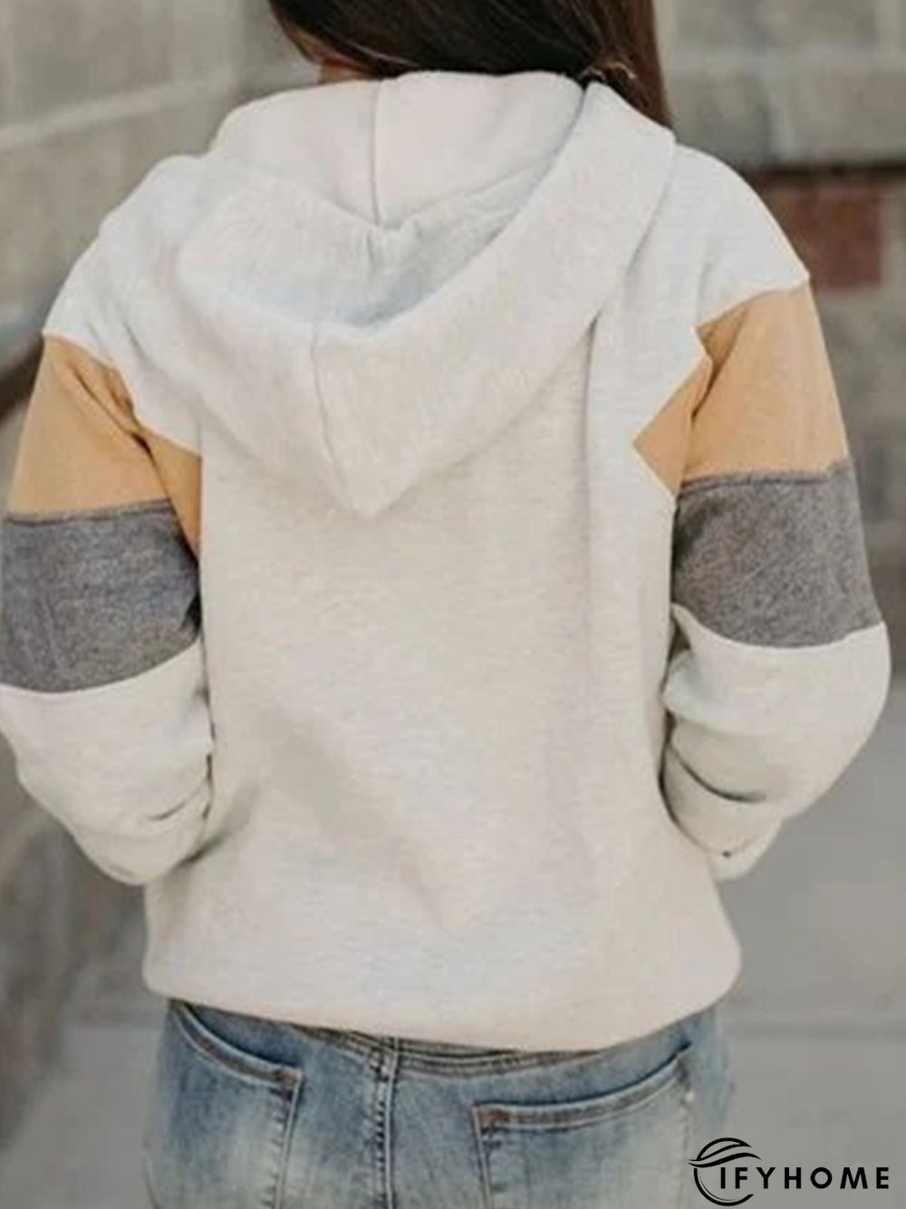 Cotton-Blend Casual Color Block Hooded Sweatshirt | IFYHOME