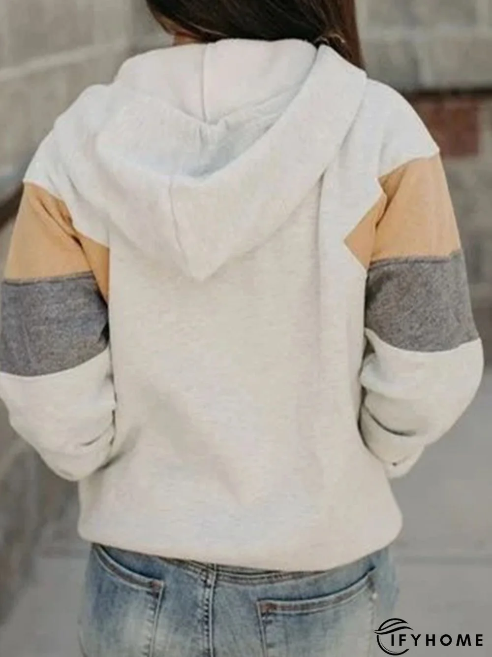 Cotton-Blend Casual Color Block Hooded Sweatshirt | IFYHOME