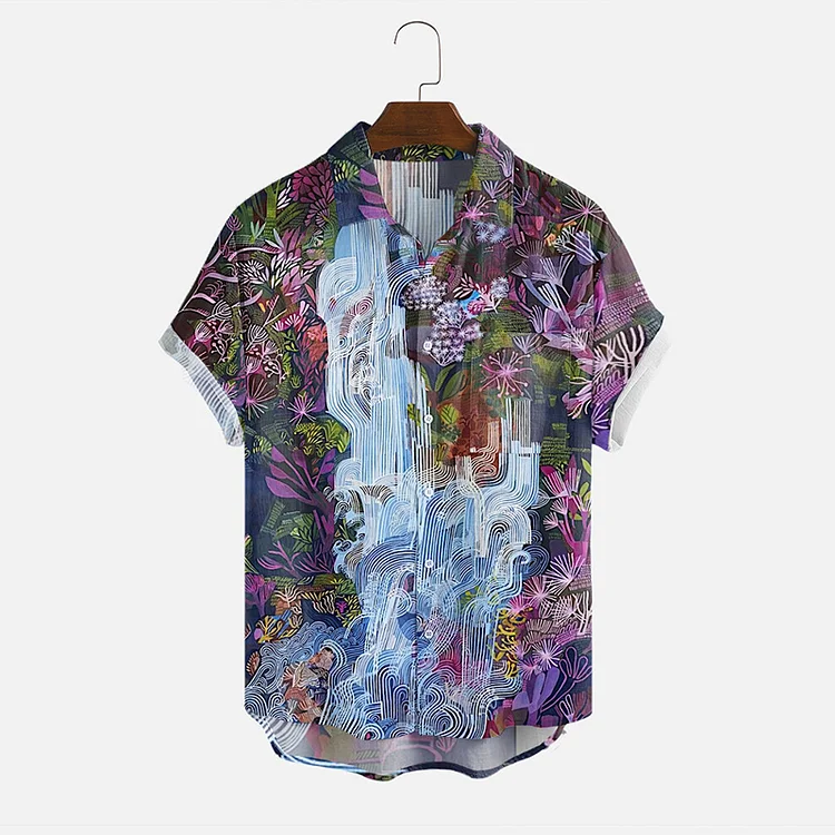 Simpfit Herren Wasserfall mit rosa Blumen Design Inspiration Shirt