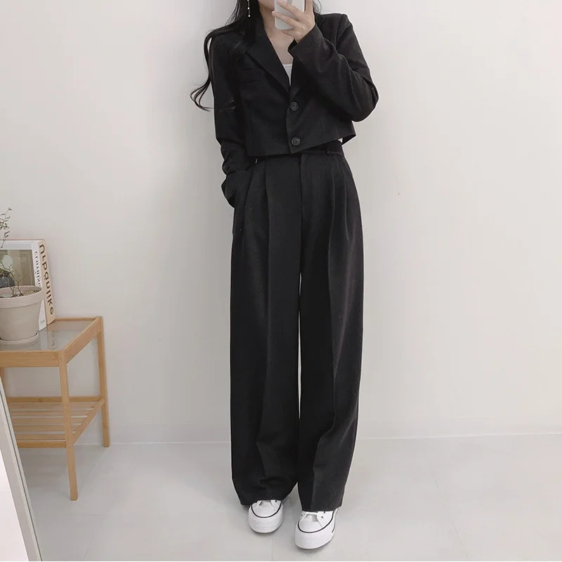 Toloer Toloer Chic Spring French Lapel Two Button Small Suit Jacket High Waist Straight Tube Casual Trousers Trousers Women-Outfit Ideas