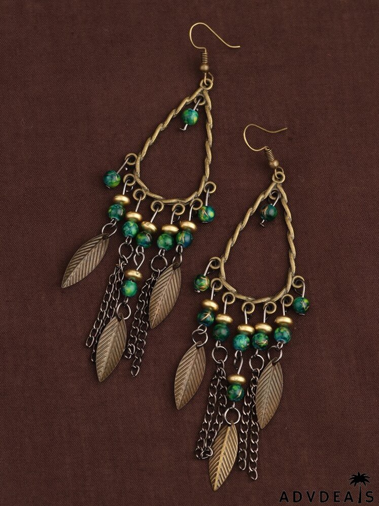 Leaf & Chain Charm Earrings