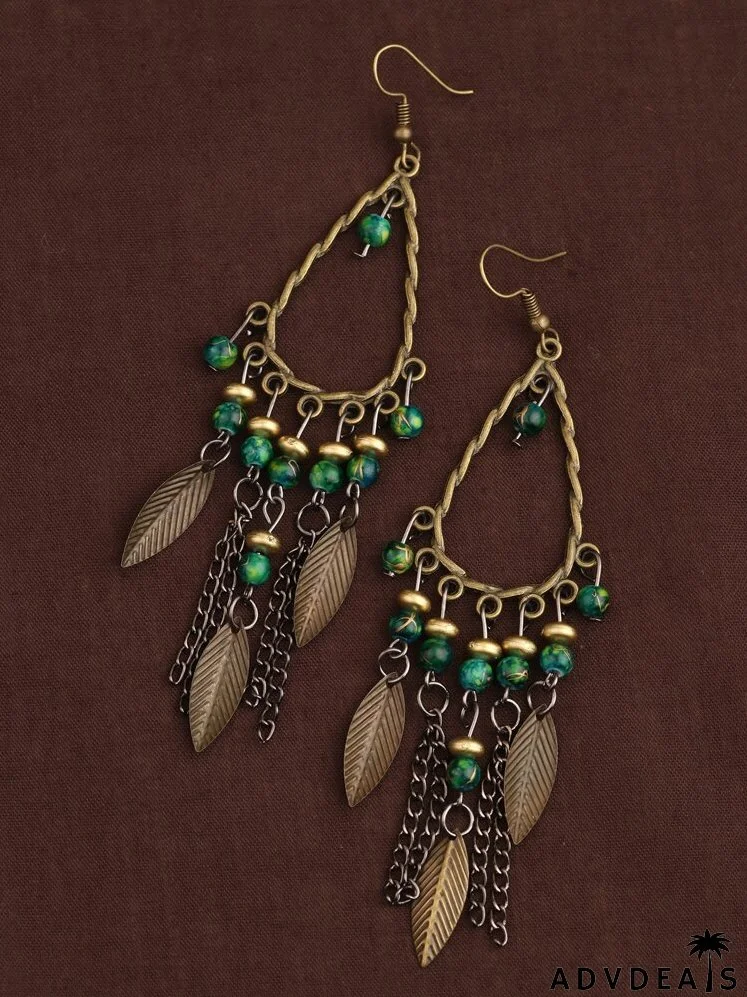 Leaf & Chain Charm Earrings