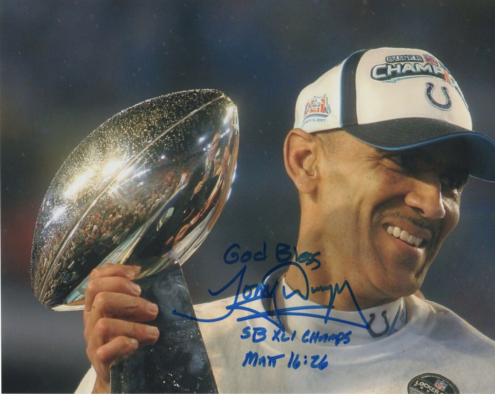 COACH TONY DUNGY INDIANAPOLIS COLTS SIGNED AUTOGRAPH SUPER BOWL XVI 8X10 Photo Poster painting 2