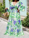 Floral-Print Long Sleeves Maxi Dress