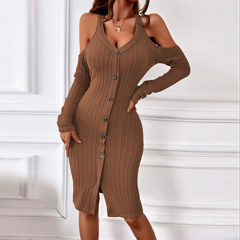 Rotimia Single-breasted cut-out waist thick twist knitted hip dress