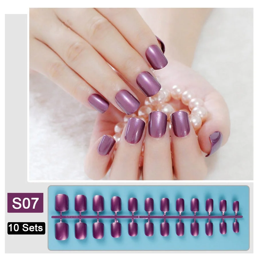 10 Sets/Pack Mixed Solid Colors Coffin Round Square Almond Shape False Nails Full Cover Nail Tips Short Fake Nails Tip Manicure-Nail Inspo