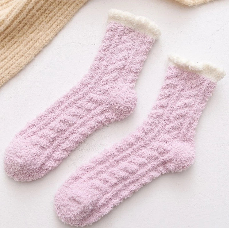 Coral Velvet Socks Women’s Autumn And Winter Velvet Thickened Towel Floor Socks Mid-tube Moon Socks Long-tube Sleep Socks Warm