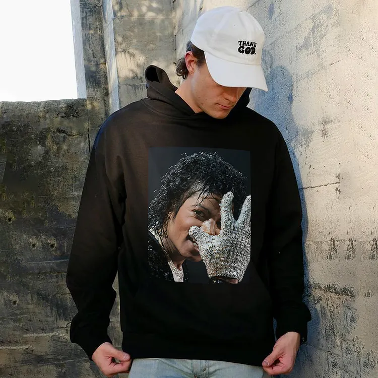 Michael Jackson Sequin Glove Portrait Printed Men's Hoodie