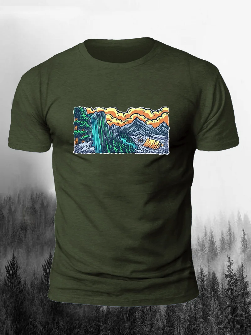 Mountain Camping Print Short Sleeve Men's T-Shirt in  mildstyles