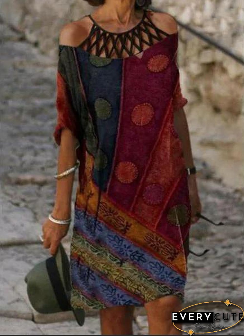 Halter Open Shoulder Printed Dress