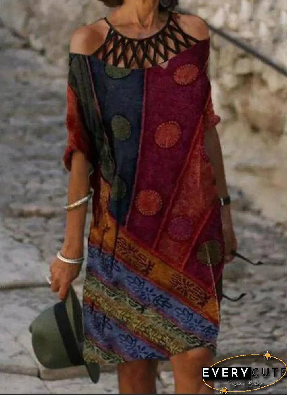 Halter Open Shoulder Printed Dress