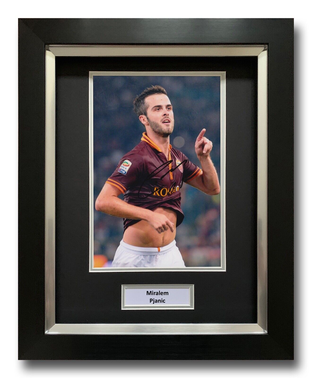 MIRALEM PJANIC HAND SIGNED FRAMED Photo Poster painting DISPLAY - ROMA AUTOGRAPH - FOOTBALL.