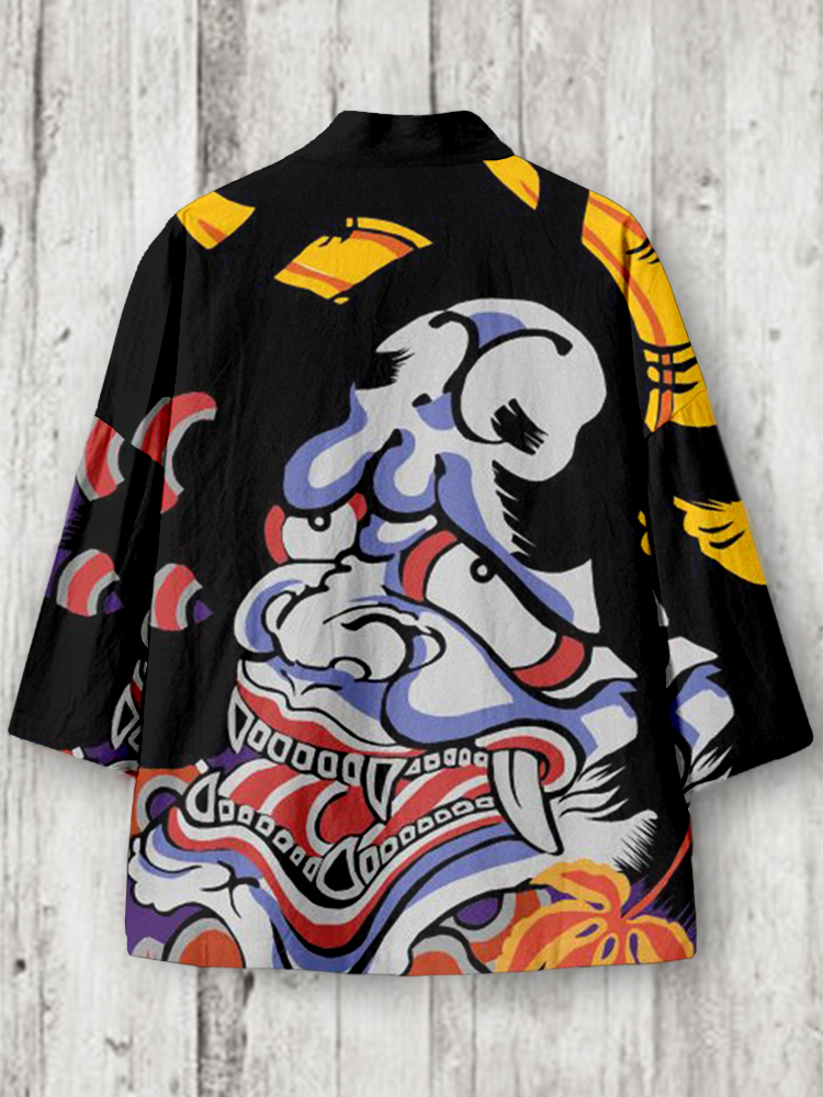 Vintage Japanese Demon Art Pattern Linen Kimono  artssus