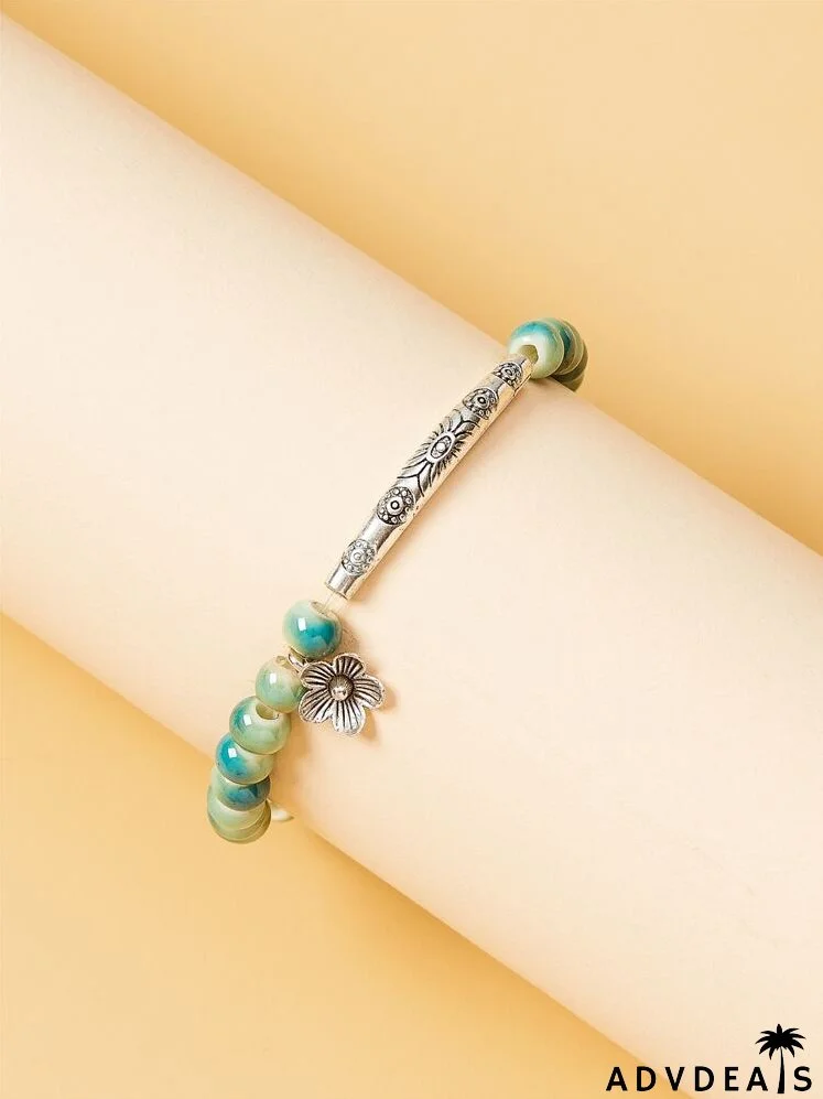 Flower Decor Beaded Bracelet