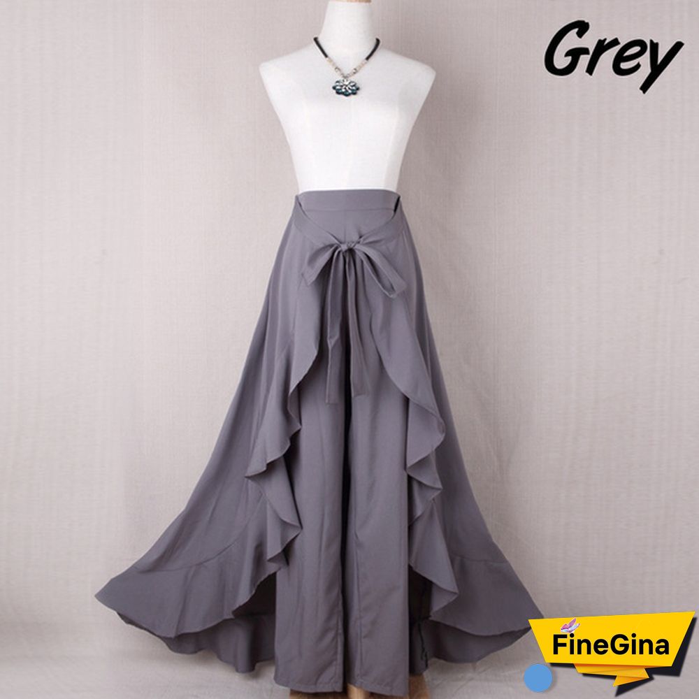 Summer Women's Skirt Pant Ruffle Palazzo Trouser Boho Wide Leg Loose Skirt Pants