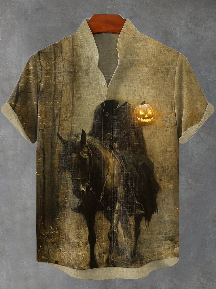 Men's Dark Forest Headless Pumpkin Ghost Print Casual Shirt