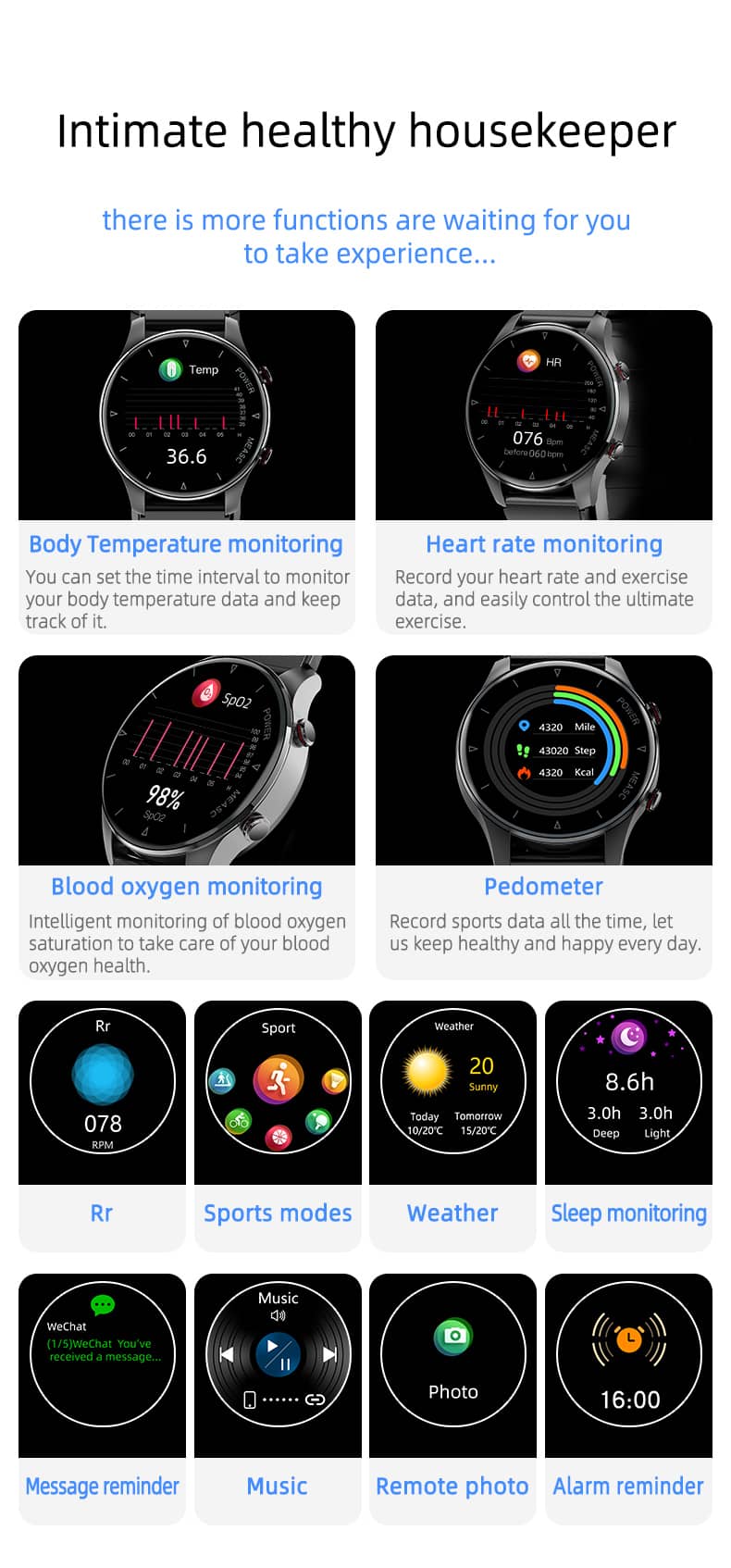 Findtime Accurate Blood Pressure Monitor Smart Watch with Air Pump Body Temperature Heart Rate SpO2