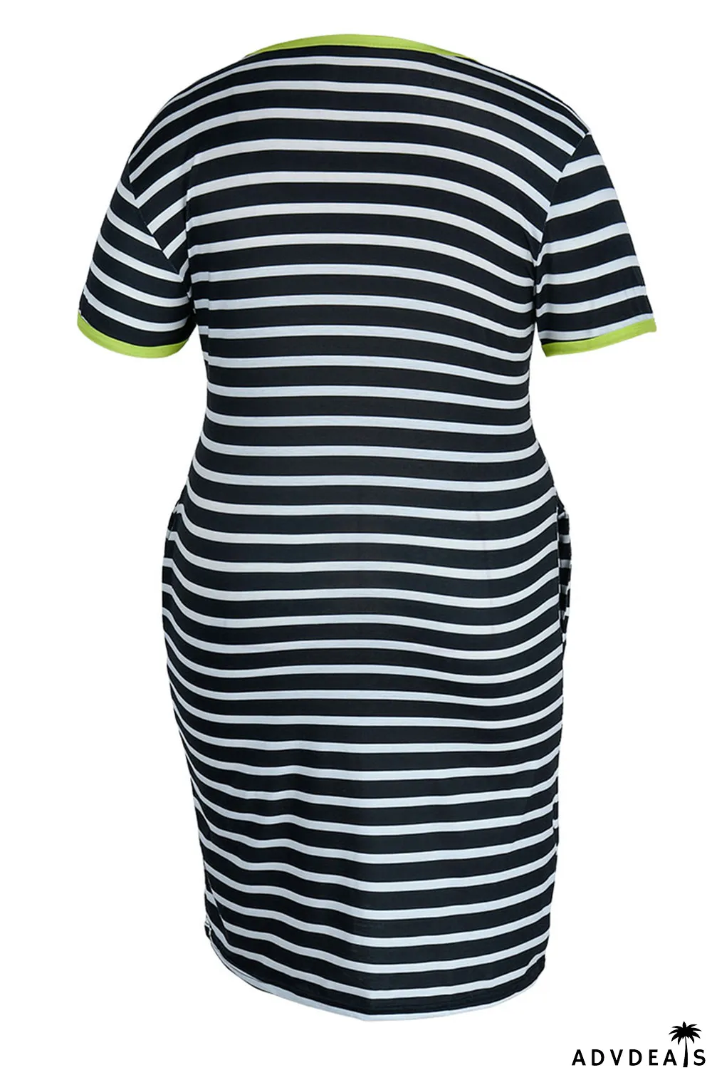 Red Casual Striped Print Patchwork V Neck Straight Plus Size Dresses