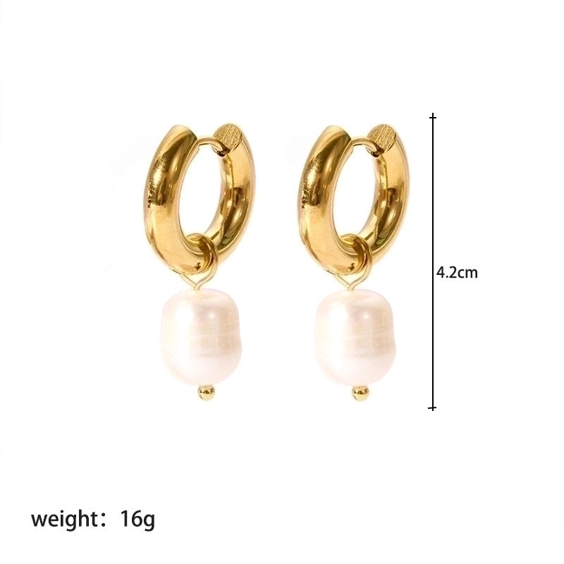1 Pair Lady Geometric Plating 201 Stainless Steel Freshwater Pearl 18K Gold Plated Earrings