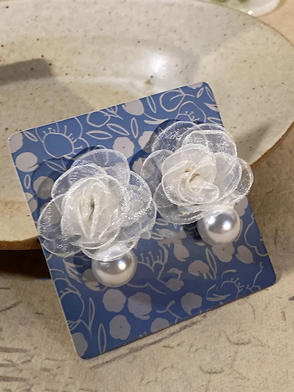 Gauze Flower Shape Earrings Accessories