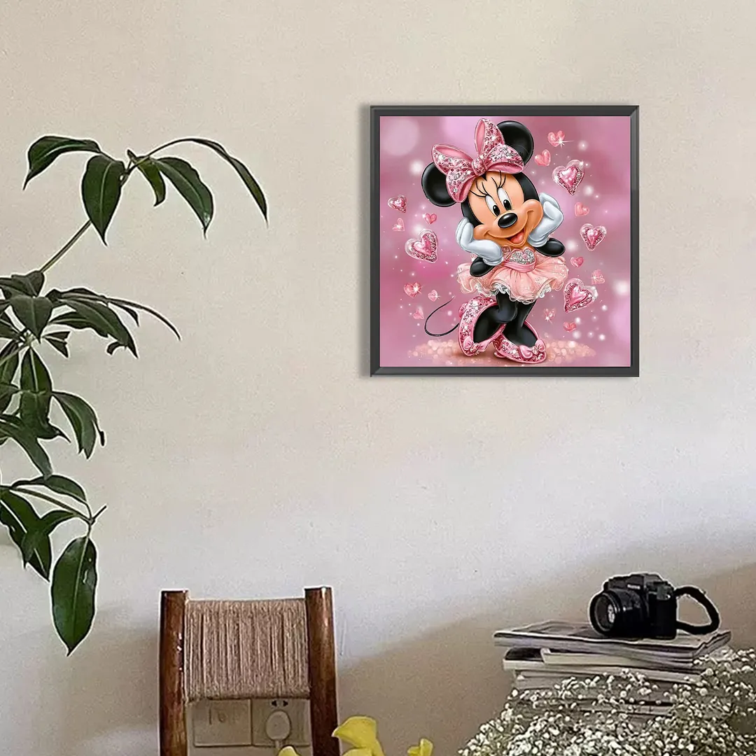 Pink Sparkle Ballerina Minnie Full DIY 5D Round Drill Diamond Painting Kits for Adults/Beginners Home Decor Diamond Dots Paintings Picture Arts Craft 30x30cm
