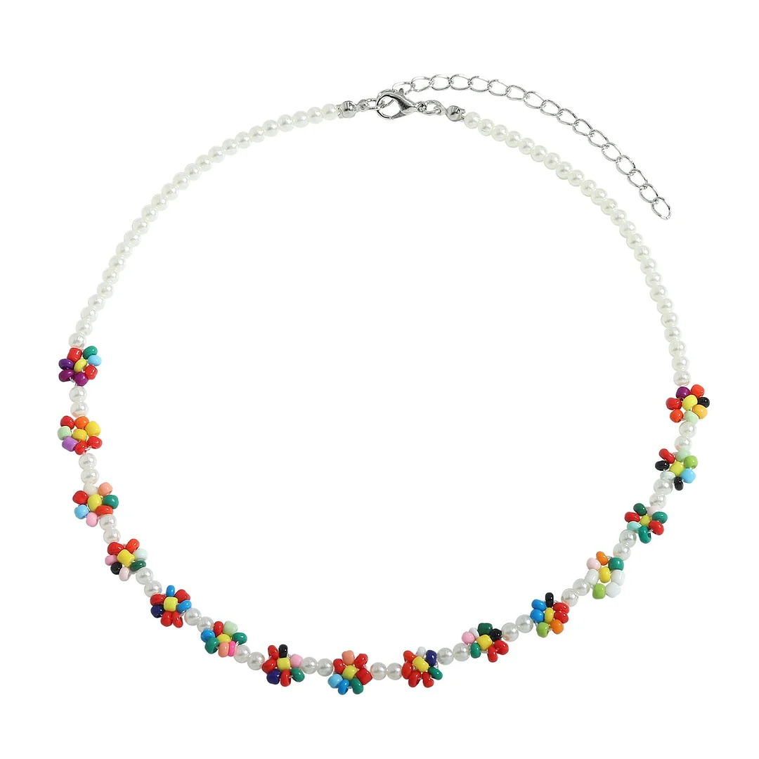 Dvacaman Bohemian Colorful Daisy Flowers Beaded Choker Necklace Korean Cute Statement Clavicle Necklace for Women Summer Jewelry